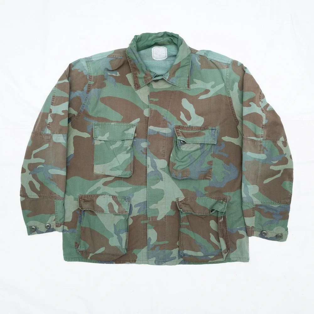 VTG US Army BDU Combat Coat‎ Large Long Woodland Camouflage L/S Button Up